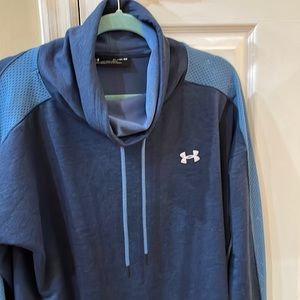 Like new Under armour women’s funnel neck top, denim blue,  size XL